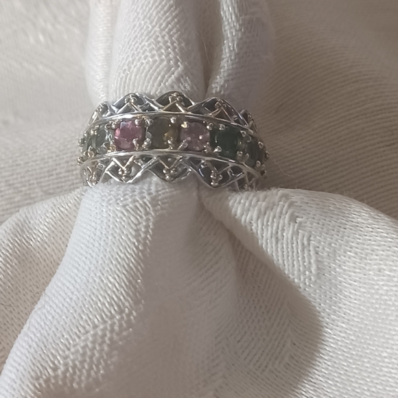 Gems en Vogue Michael Valitutti Multi Color Tourmaline Eternity Ring, SS - Picture 2 of 9